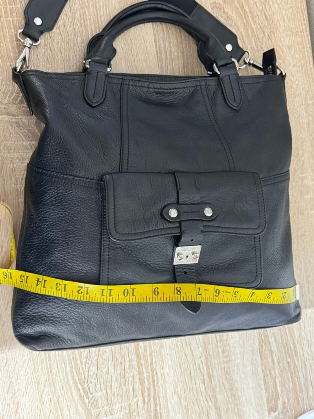 Lauren Ralph Lauren Black Pebbled Leather Tote 2-Way Satchel Bag